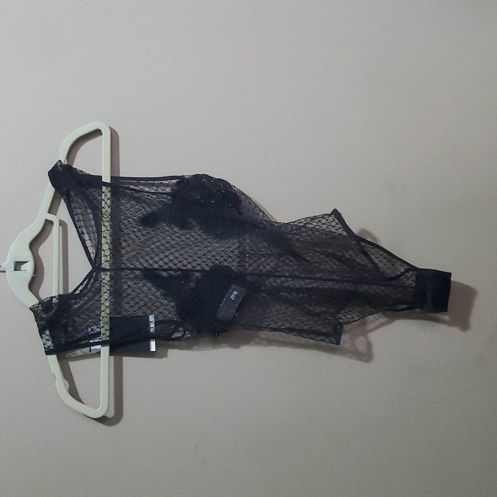Zara Black Sheer Bodysuit with Sequin Detail Size Small - Picture 5 of 7